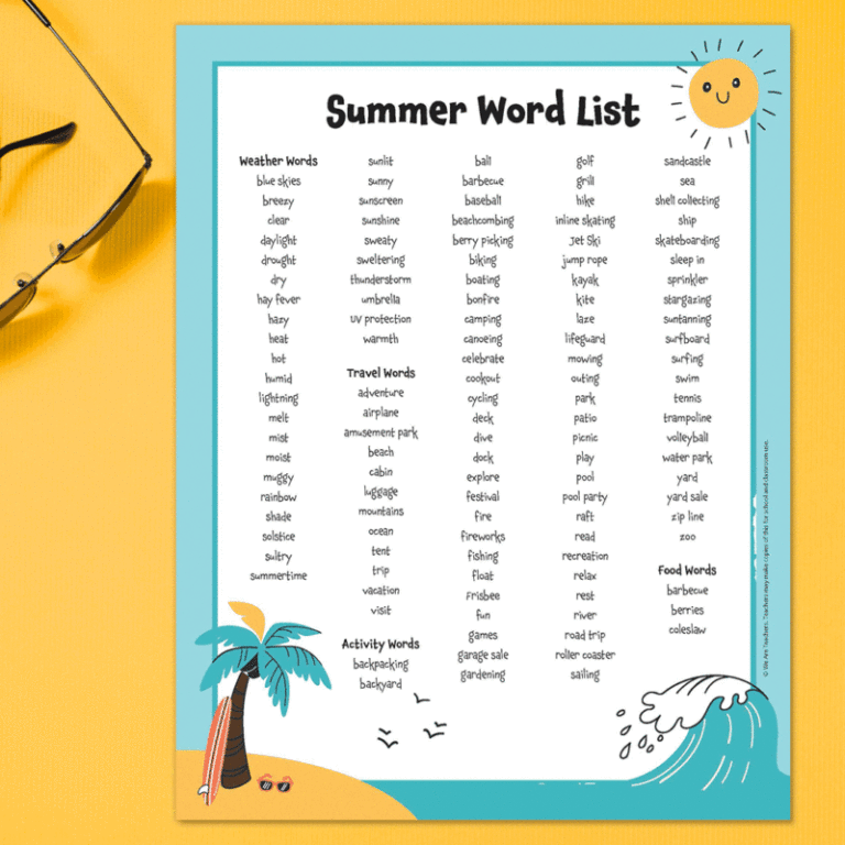 Summer Word List 800x800