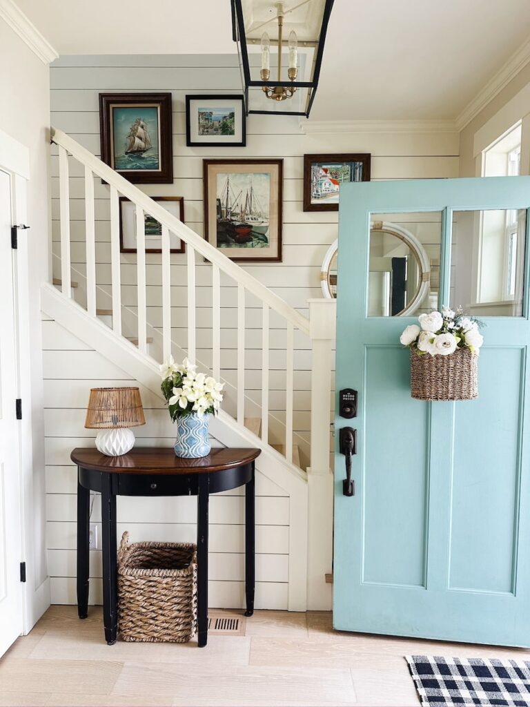 small cottage entry wythe blue door staircase the inspired room