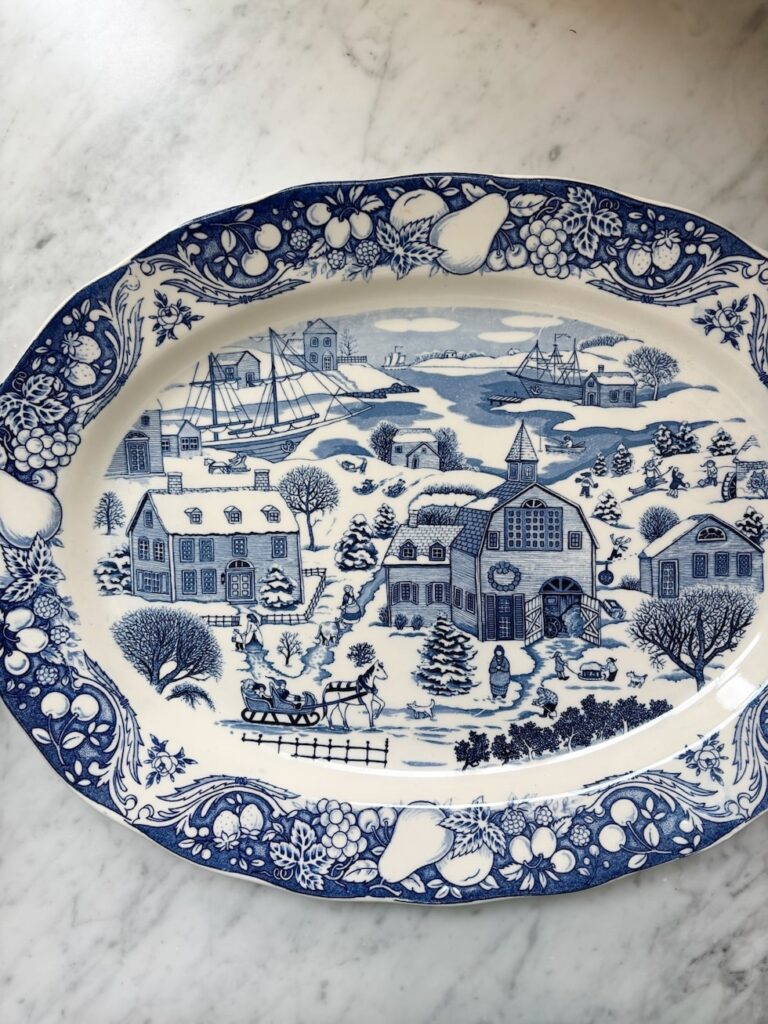 antique blue white platter the inspired room